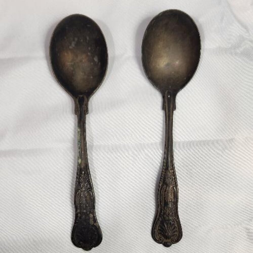 USN US NAVY Kings Pattern Soup spoons 7 1/4" SET OF 2 Int'l. Silver